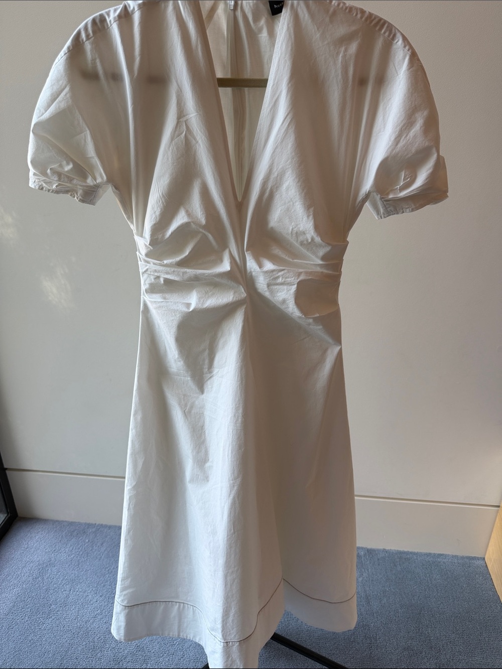 Proenza Schouler White V-Neck Puff Sleeve Midi Dress